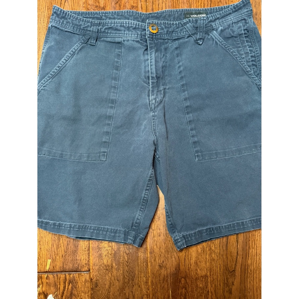 Volcom Mens Blue Canvas Skate Utility Shorts Size 36 Faded Patch Pocket Logo